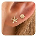 HANLI Étoile de Mer Boucles D'oreilles Femme Plaqué 18K Or Ladies Plage d'été Hypoallergénique Bijoux Cadeaux Pour Femmes