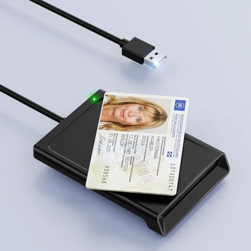 USB Chipkartenleser mit NFC, USB Smart Card Reader Kartenlesegerät DOD Military Kartenleser für den neuen Personalausweis Bankkarten kompatibel mit Windows, Linux, Android,95cm Kabel