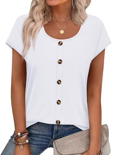 Summer Tops for Women 2026 Short Sleeve Shirts Trendy Spring Tops Work Business Casual Outfits Beach Vacation Clothes Blouses White L
