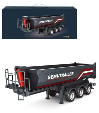 MECHIX Remorque de selle RC à l'échelle 1/18 pour camion lourd télécommandé 770S, remorque RC avec plancher de chargement relevable, pieds de support réglables et feux arrière, noir
