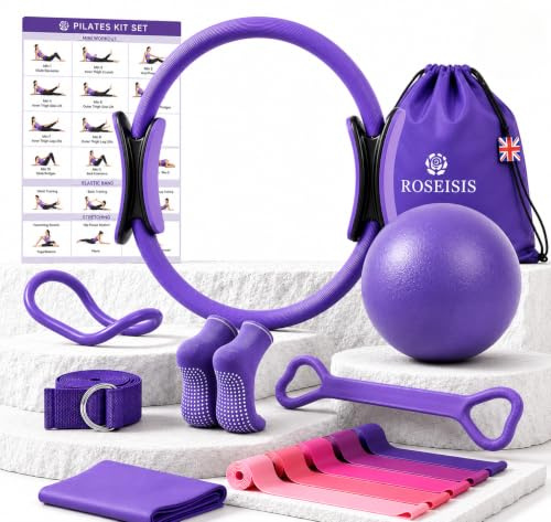 ROSEISIS Pilates Kit 14-Piece Pilates Ring Set for Women & Beginners, with Non-Slip Socks, Mini Ball & Resistance Bands, Pilates Equipment for Home Workout, Strength, Flexibility, Toning Set | Full-Body Toning Core Strength Flexibility Balance Home Fitness Pro