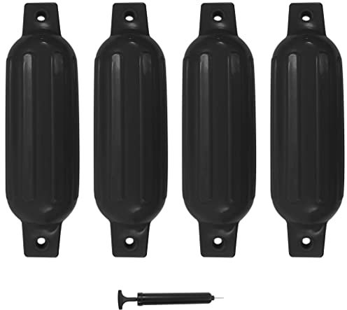 vidaXL 4X Bootsfender mit Pumpe Fender Langfender für Boot Prallschutz Rammschutz Bootschutz Stegfender Kugelfender Schwarz 41x11,5cm PVC
