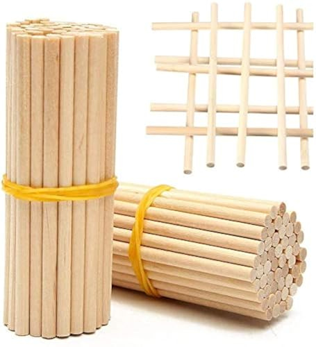 ProLeo Trästavar, pluggstänger, träpluggar, runda naturträ, 100 stycken långa träpinnar för pyssel av mat, långa bambupinnar, 20 cm, naturträpluggar med 5 mm diameter