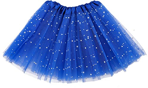 Sibba Sparkle Tutu Jupe Ballet Danse Jupes 3 Couches Tulle Paillettes Étoiles Jupes Jeu De Rôle Anniversaire Princesse Fête pour Filles Enfants 2-7 Ans Sport Outdoor Vêtements Costume Bleu Roi