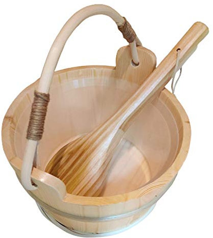 6L Holzsaunaeimer mit Saunakelle Set, Saunaeimer Wassereimer Sauna Spa Zubehör