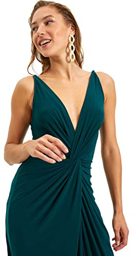 Trendyol Drapieren Sie detailliertes Abendkleid & Abschlusskleid, Abito da Sera Formale da Donna, Emerald Green, 36