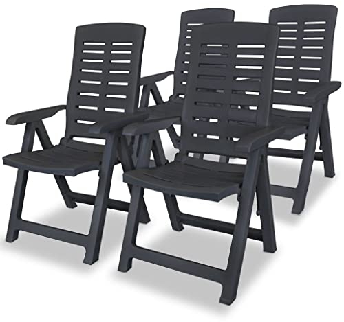 Rillbus Liegestühle Strandstühle 4er Set Gartenstühle mit Verstellbarer Rückenlehne Klappbar, Klappstuhl Gartenmöbel Loungesessel Outdoor Stühle Camping, Kunststoff 60x61x108cm