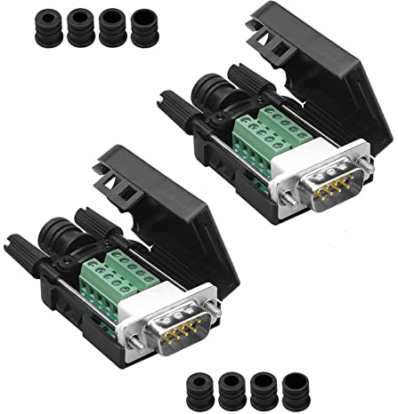 Harrisen 2 Stück Lötfreier DB9 RS232 D-SUB-Stecker Serieller Adapter, Dünneres Breakout-Board mit 9-poligem Port-Terminal-Anschluss und Case-Langbolzen-Endrohr (2Stück Dünner Stecker)