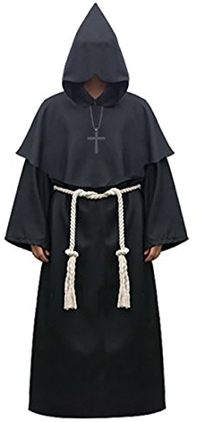 Feynman Disfraz de Monje para Hombre, Túnica de Sacerdote Con Capucha, Renacentista Medieval, Color Negro, M