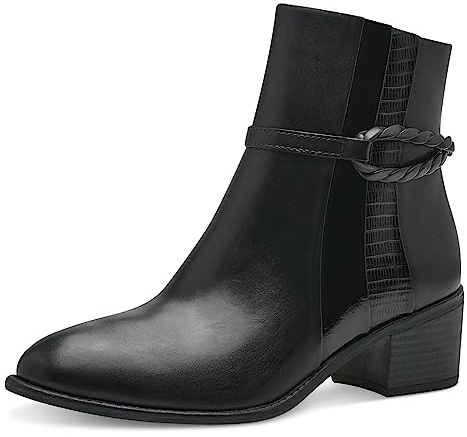 MARCO TOZZI Stivaletti Donna con Tacco in Pelle Sintetica Tacco a Blocco, Black Comb, 39 EU