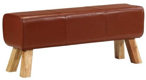 Banc de bok de gymnastique marron 110 cm cuir véritable et bois