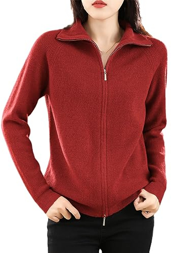 Ownwfeat Suéter De Lana para Mujer, Cárdigan De Solapa Inferior con Cremallera Doble, Chaqueta De Punto Informal para Mujer