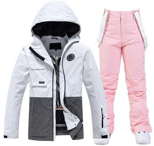 Generico Tuta Sci Donna: Giacca e Pantaloni Set, Calda Giacca Invernale, Pantaloni Impermeabili e Cappotto per Lavoro All'aperto, Sci, Pesca, Equitazione, Moto