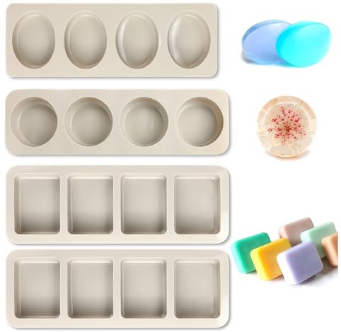 MOSTFUN 4 Stück 4 Cavities Silikon Seifenformen, Seifenform Silikon Handgefertigte Seifenform DIY Silikon Form für Seife Schokolade Ice Cube Muffin Kuchen Backen DIY Hausgemachte Handwerk (3 Formen)
