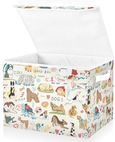 Mnsruu Storage Boxes with Lids, Dogs Funny Pets Yellow Large Storage Basket Organizer Shelves Cube Bin Toy Clothes Underbed