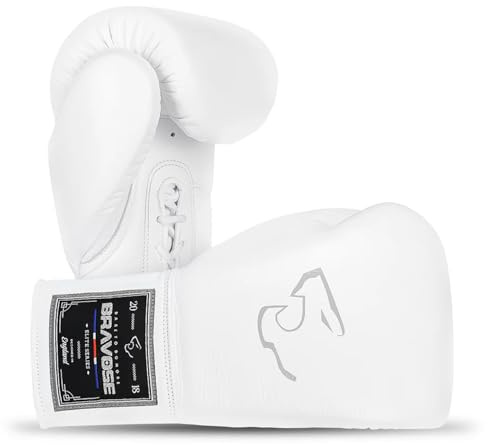 BRAVOSE Elite Pro Lace Up 16oz Boxing Gloves | Professional Leather Boxing Glove for Punching Training, Sparring, MMA Kickboxing, Muay Thai Made By Premium Cow Hide Leather | Bag Gloves for Men, Women