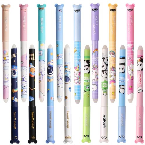 JTgugu 16 Stück Radierbare Stifte Cartoon Gelstifte Radierbar Löschbaren Gelstiften Kawaii Radierstift kugelschreiber mit Radiergummi Pens für Studenten Schule Büro Schulbedarf - 4 Stile