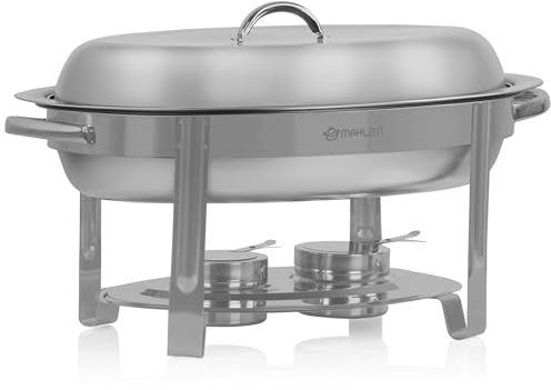 Mahlzeit Edelstahl Chafing Dish oval 5 Liter | Speisenwärmer rund, Wärmebehälter, Warmhaltebehälter Essen, Buffetwärmer | Bain Marie Rechaud, Chafing Dishes für Buffet Catering und Party