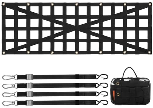 VEVOR Rete per Portellone Posteriore, 1380 x 470 mm, Rete per Carichi Pesanti per Cassone di Camion con 4 Cinghie Telescopiche Regolabili, Rinforzato Incrociato Adatta per Pick-up Camion Jeep SUV