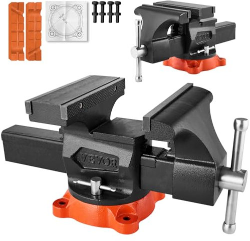 VEVOR Tornillo de Banco de Trabajo con Base de Bloqueo Giratoria de 360°, Ancho de Mordaza de 203 mm, Apertura Máxima de 203 mm, Garganta de 94 mm, Mordazas Bidireccionales para Sujetar Tubos Redondos