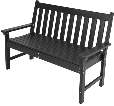 KOMFOTTEU 2-sitsig trädgårdsbänk, väderbeständig sittbänk med ryggstöd och armstöd, terrassbänk av HDPE-plast, kan belastas upp till 300 kg, parkeringsbänk för balkong, trädgård, terrass, 132,5 x 62,5