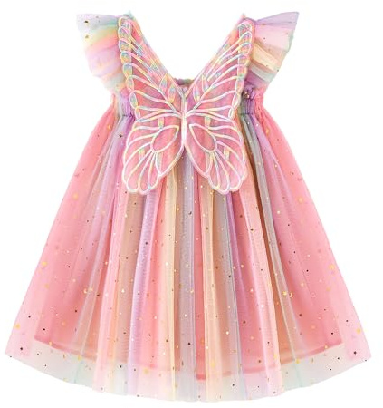 Miipat Klänning, bebisflicka, tyllklänning, fjäril, ärmlös, ungt barn, prinsessa, tutu, blomma, bröllop, födelsedagsfest, flickklänning, 6 månader till 6 år