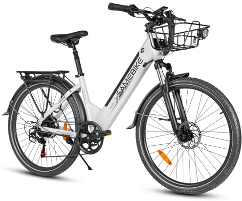 SAMEBIKE Electric Bike for Adults, 26 Long Range Ebike with 36V 15Ah Removable Battery, 250W Motor Electric Bicycle Pedal Assist EAPC with LCD Display for Daily Commuting and Shopping (white)
