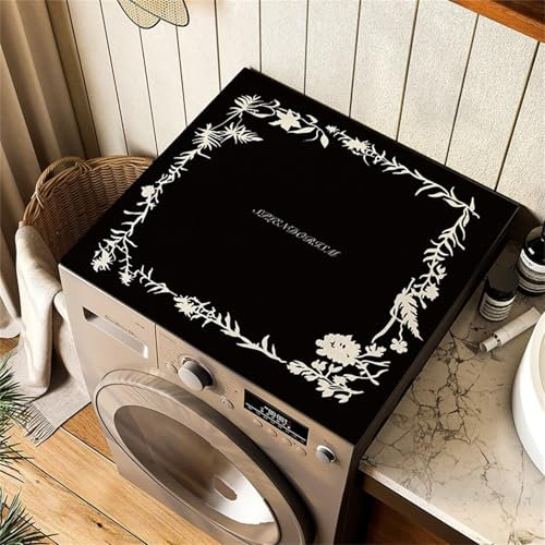 Highdi Housse de Protection pour Machine à Laver Top, Imprimé Kaki Coussin de Machine à Laver Antidérapant, Tapis de Protection pour Dessus Sèche-Linge Buanderie Séchage Rapide (Noir,60x65cm)
