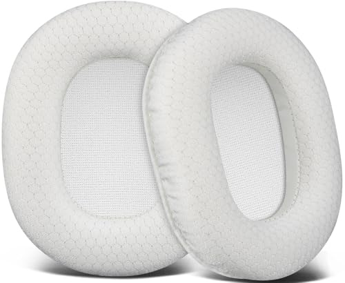 SOULWIT Earpads Replacement for Audio Technica ATH M50X M50XBT M50RD M40X M30X M20X MSR7 SX1 Monitor Headphones, Ear Pads Cushions with Durable Mesh Fabric, High-Density Foam - White