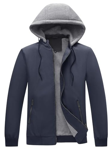 KUDORO Blouson Homme Léger pour Printemps Été avec Capuche Amovible Zippée Veste d'Extérieur Casual Bomber Coupe-Vent de l'Aviateur Classique