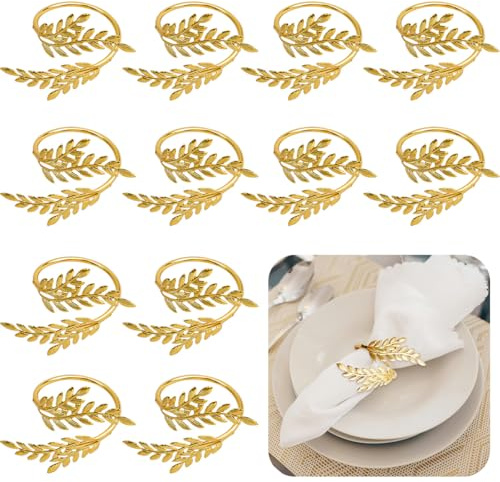 TIE-DailyNec 12pcs Porta Tovaglioli da Tavola, Oro Tovaglioli Titolari, Anelli di Metallo Serviette per la Cena Anniversario Compleanno Ringraziamento Natale Candlelight Banchetto Cena