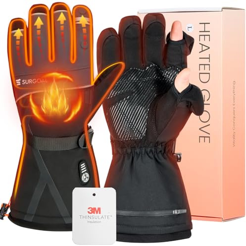 SURGOAL Heated Gloves for Men Women, 7.4V Battery Rechargeable with 2.5-Hour Fast Charging, Waterproof Electric Heated Ski Glove for Work, Fishing, Hunting, Motorcycle, Skiing (Black, XL)