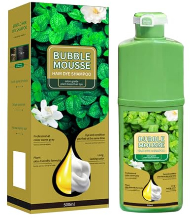 Bubble Mousse - Tinte para el cabello, 500 ml, tinte de espuma para el cabello, tinte intenso con bálsamo reflejo brillante, color negro natural