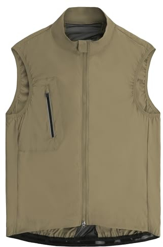 RISESBIK Men's Cycling Windproof Vest Waterproof Sleeveless Cycling Gilet Sleeveless Zipper pocket Bicycle Gilet Bike Vest Tops Ultralight (Khaki, 3X-Large)