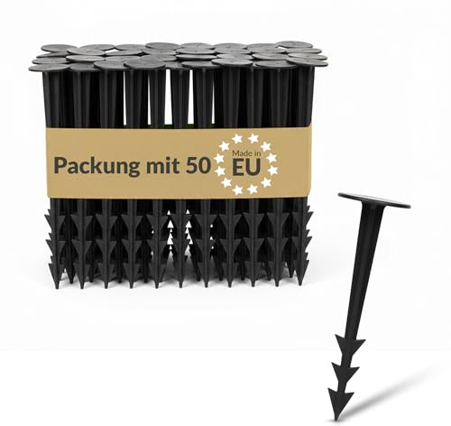BAKOKI Anclaje de plástico para Suelo, fijación de 50 Unidades, Resistente a los Rayos UV, construcción Acanalada y púas, Cabeza Ancha, Ideal para vellón de Malas Hierbas, geotextil, mantillo, césped