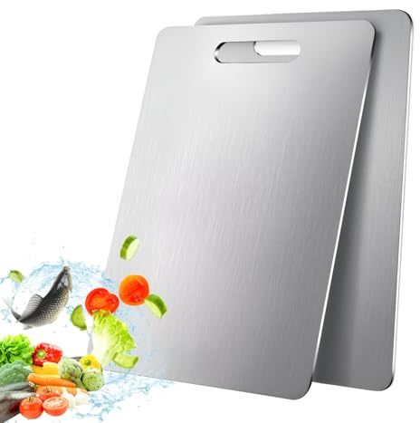 Tabla de Cortar de Acero Inoxidable de Cocina, Doble Cara de Corte, Libre de Tóxicos, Gran Resistencia y Durabilidad, Antibacteriana, Multifuncional (39 x 28 cm)