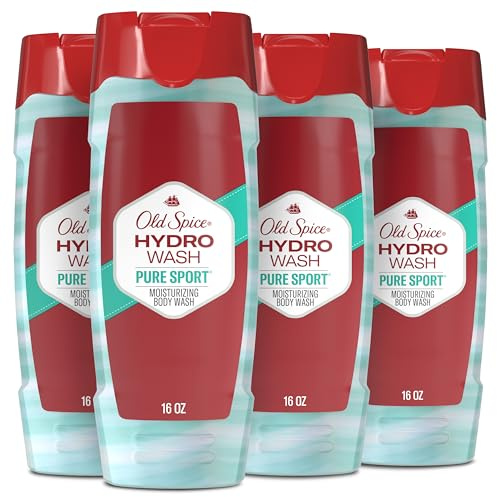 Old Spice Moisturizing Body Wash for Men, Hydro Wash, 2-in-1 Long Lasting Scent & Powerful Hydration to Fight Dry Skin, 24/7 Shower Fresh, Pure Sport Scent, 16 oz (Pack of 4)