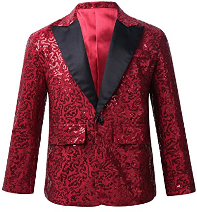 dPois Giacca Paillettes Bambino Panciotto da Cerimonia Sera Party Giacca Elegante Brillantini Blazer Un Bottone Cappotto Abito da Batessimo Festa Slim Fit Smoking Borgogna 11-12 Anni