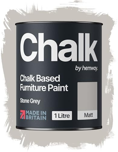 Hemway Chalk Based Furniture Paint, Stone Grey 1L, Matt Finish Shabby Chic, Chalk Paint Furniture & Walls, Quick Dry & 1 Coat