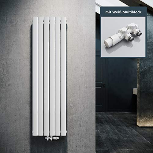 ELEGANT Radiatore di design piatto, 1600 x 462 mm, con termostato multiblocco, bianco, monostrato, verticale, collegamento centrale