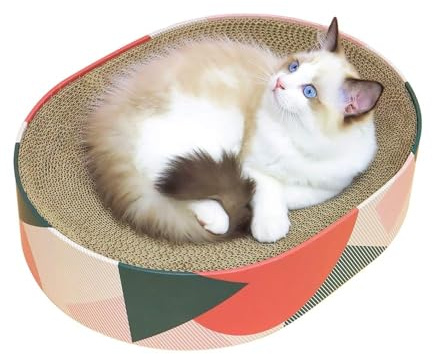 ComSaf Cat Scratcher Cardboard Bed Lounge Couch for Indoor Cats Oval Shape 17x13, Kitty Cat Scratching Pad Recycle Corrugate Scratcher Long Lasting Furniture