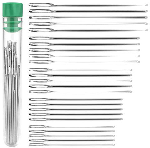 AIEX 25 Stück Stumpfe Nadeln mit Großem Auge Large Eye Yarn Stricknadeln in Einem Durchsichtigen Schlauch, Nähnadelset 4,2 cm 4,6 cm 5,2 cm 5,6 cm 6 cm