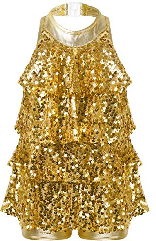 ranrann Enfant Fille Robe Danse Paillette Costume Danse Moderne Jazz Hip hop Robe Danse Latine Brillant Justaucorps Gymnastique Costume Spectacle 6-16 Ans