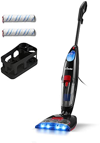 Vileda JetClean 3in1 Saugwischer, für alle Hartböden, inkl. 2 Ersatzrollen und Zubehörhalter, Staubsauger mit Wischfunktion – Saugen, Wischen & Trocknen in nur einem Schritt, Eco-Verpackung