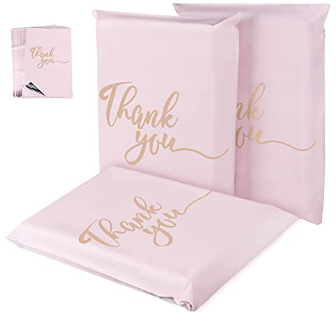 Versandbeutel Plastik für Kleidung, Homewit 60 Versandtaschen Champagnerrosa 300 x 400mm mit Golden “Thank You” Poly Kunststoffbeutel für Kleidung, Selbstklebend und Blickdicht