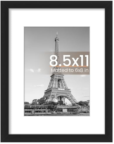 upsimples 8.5 By 11 Picture Frame, Display Pictures 6x8 with Mat or 8.5 x 11 Without, Wall Hanging Photo Frames, Black, 1 Pack
