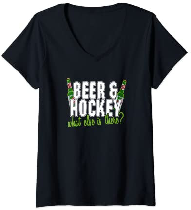 Damen Bier- und Hockeytrikot, Bierliebhaber, Hockey-Liebhaber, Geschenkidee T-Shirt mit V-Ausschnitt