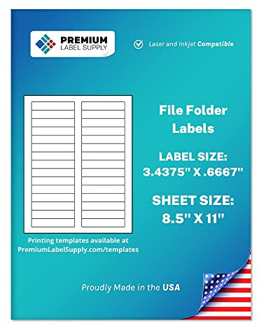Premium Label Supply White File Folder Labels – 3.4375 x .667 – Laser/Inkjet Compatible – (30 per Sheet) 25 Sheets – 750 Total Adhesive Labels