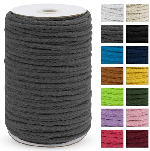 Uiopa Macrame Cord 5mm x 90m, Thick Macrame Rope 8-Strand Braided Cotton Rope, Medium Gray Cotton Cord for Plant Hangers, Wall Hanging, Dream Catcher, Garden, DIY Projects