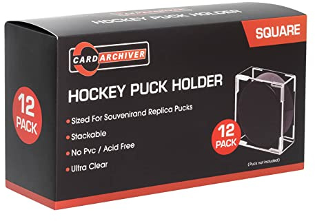 12-Count Hockey Puck Holder - Cube Square Hockey Puck Display Cases, 2-Piece Snap Clear Hockey Puck Holder, Official Size Hockey Puck Display Boxes